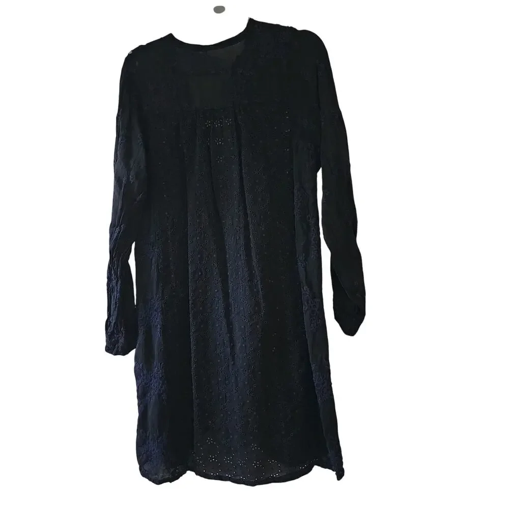 Johnny Was Embroidered Floral Eyelet Patchwork Dress black goth M tunic coastal - Picture 11 of 12